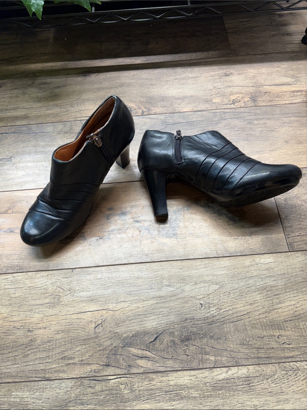 Clarks Artisan Black Leather Heeled Ankle Booties with Side Zip Detail